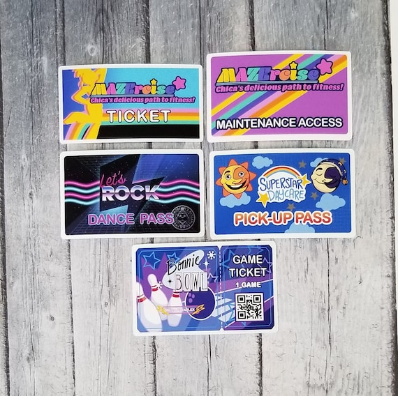 3" FNAF Security Breach Tickets and Passes Die Cut Matte Vinyl Stickers
