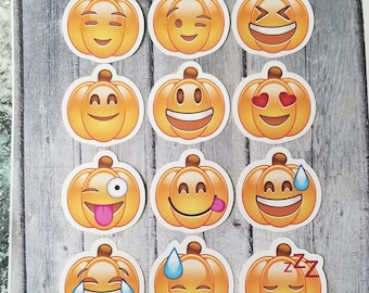 Halloween Pumpkin Jack-o'-Lantern Emoji Stickers | Die Cut Vinyl Matte Stickers 2", Holiday Sticker, Laptop Sticker, Party Favors