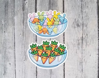 Easter Jelly Bean Bunny Carrot Bowl Stickers | Large Die Cut Water Resistant Vinyl Stickers | Laptop Decal, Notebook sticker, Gift, easter