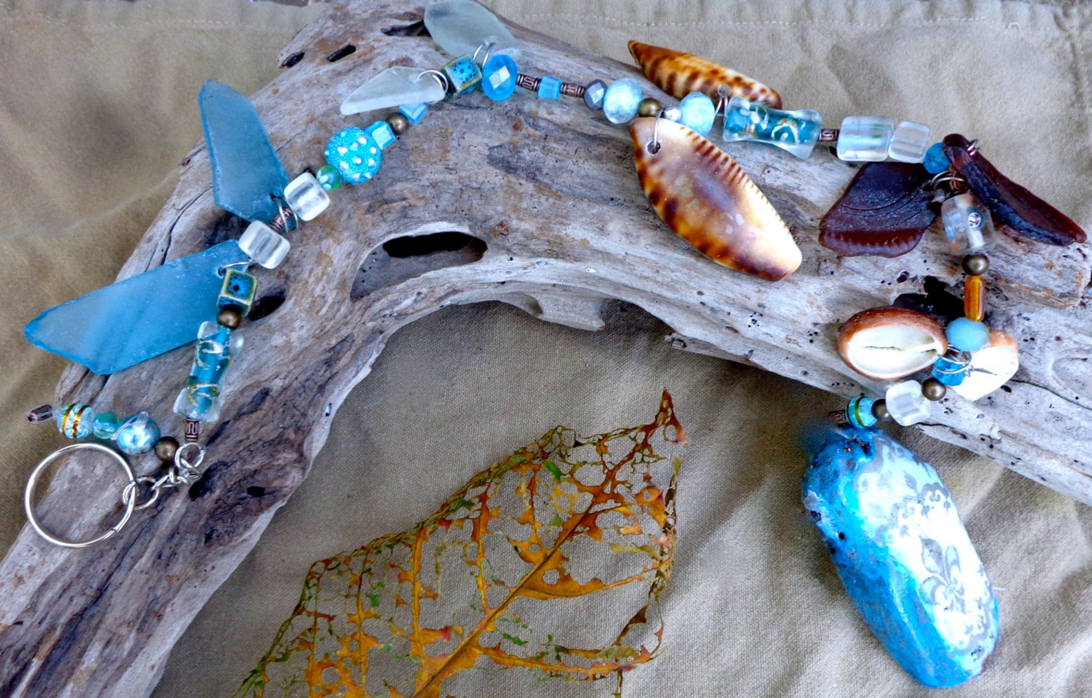 Sea Glass Beach Glass Key Chain Sea Shell Upcycle Vintage Etsy