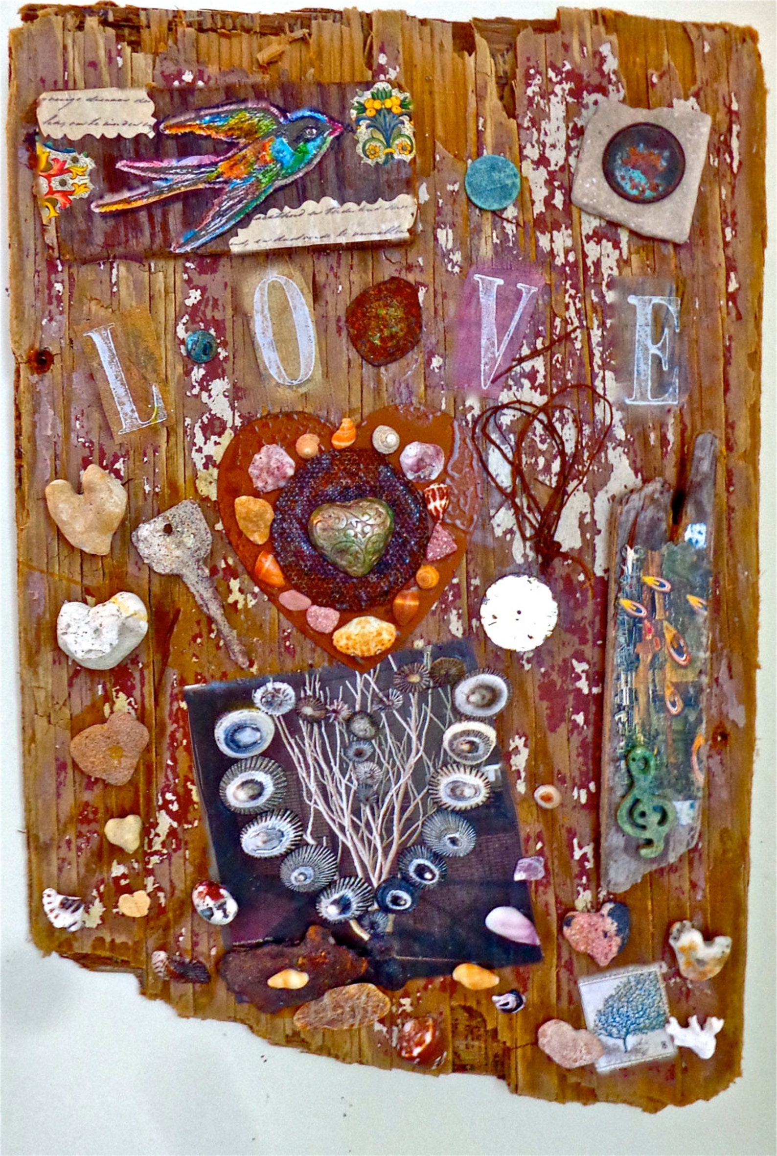 LOVE COLLAGE Reclaimed Driftwood Assemblage Artist Sandra Etsy