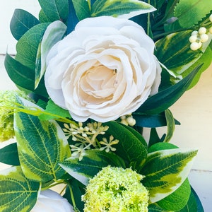 Summer Wreath for Front Door, All Year Wreath with White Roses, Farmhouse Greenery and White Wreath, Year Round Greenery Wreath, Wedding image 4