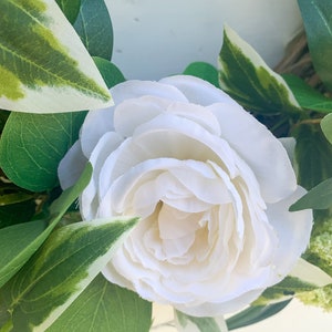 Summer Wreath for Front Door, All Year Wreath with White Roses, Farmhouse Greenery and White Wreath, Year Round Greenery Wreath, Wedding image 8