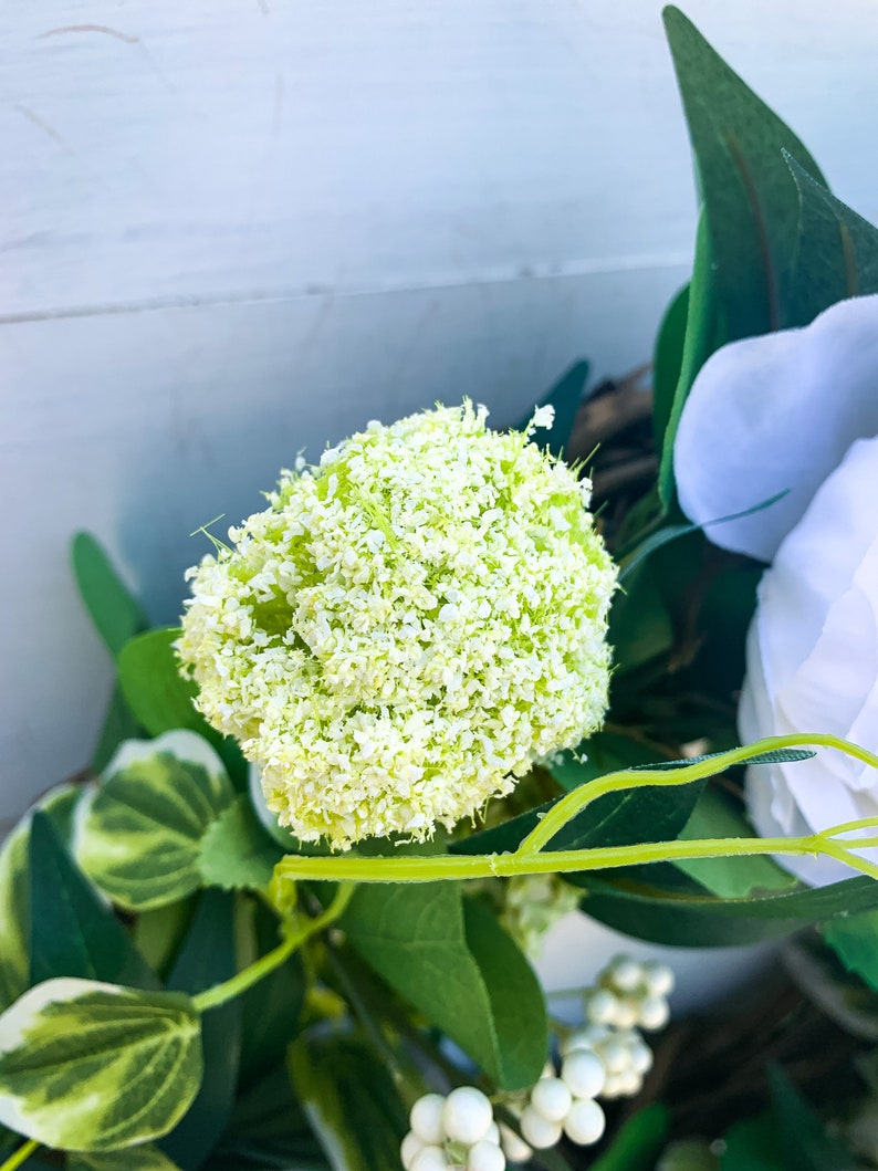 Summer Wreath for Front Door, All Year Wreath with White Roses, Farmhouse Greenery and White Wreath, Year Round Greenery Wreath, Wedding image 7