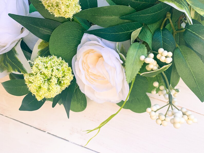 Summer Wreath for Front Door, All Year Wreath with White Roses, Farmhouse Greenery and White Wreath, Year Round Greenery Wreath, Wedding image 6