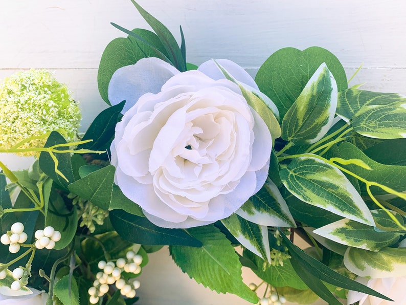 Summer Wreath for Front Door, All Year Wreath with White Roses, Farmhouse Greenery and White Wreath, Year Round Greenery Wreath, Wedding image 5