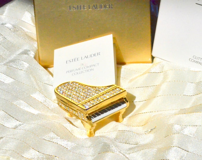 Estee Lauder Glittering Grand Piano collectible compact  Mint in both boxes with Beautiful solid perfume