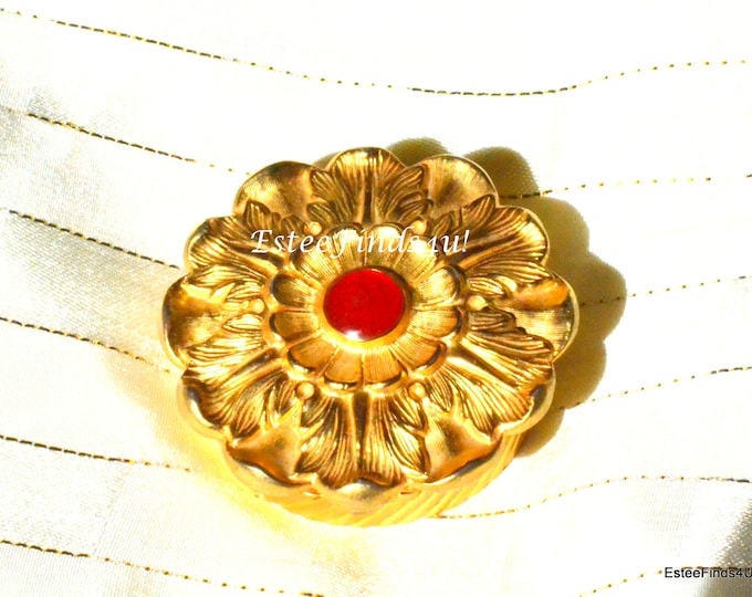 Estée Lauder Fresco Flower compact RARE PROTOTYPE with red stone!