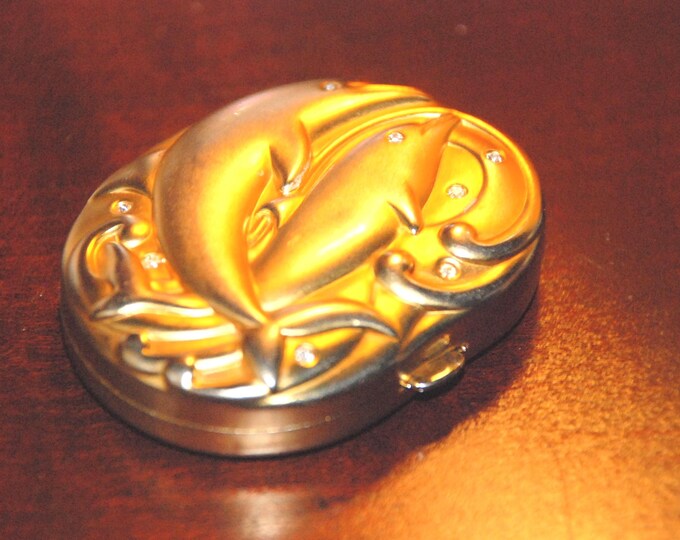 RARE GOLDEN DOLPHINS Powder Compact with Transparent Estee Lauder Lucidity circa 1998