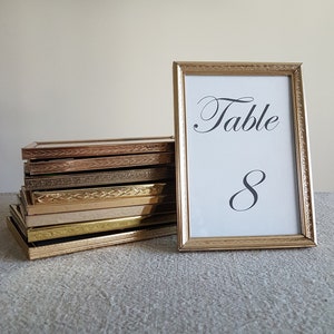 5" x 7" brass & gold metal picture frames:  gallery wall or wedding table decor for numbers, reception signs, centerpieces
