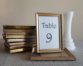 3-1/2" x 5" brass & gold metal picture frames // wedding signs, table numbers, bulk photo frames, event supplies, reception, 9 x 13 cm