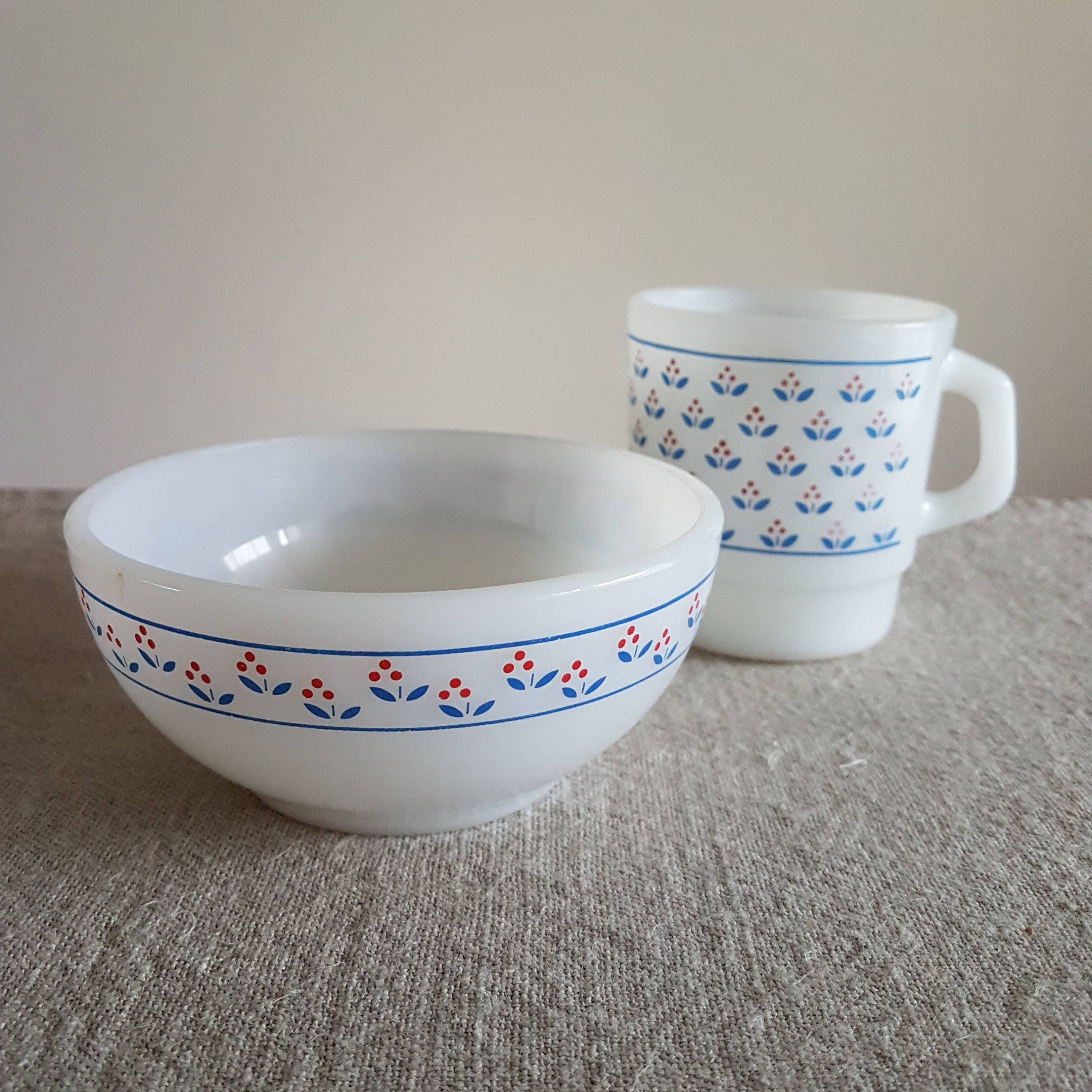 Set of 2 Termo Rey coffee cup & cereal bowl // blue red | Etsy