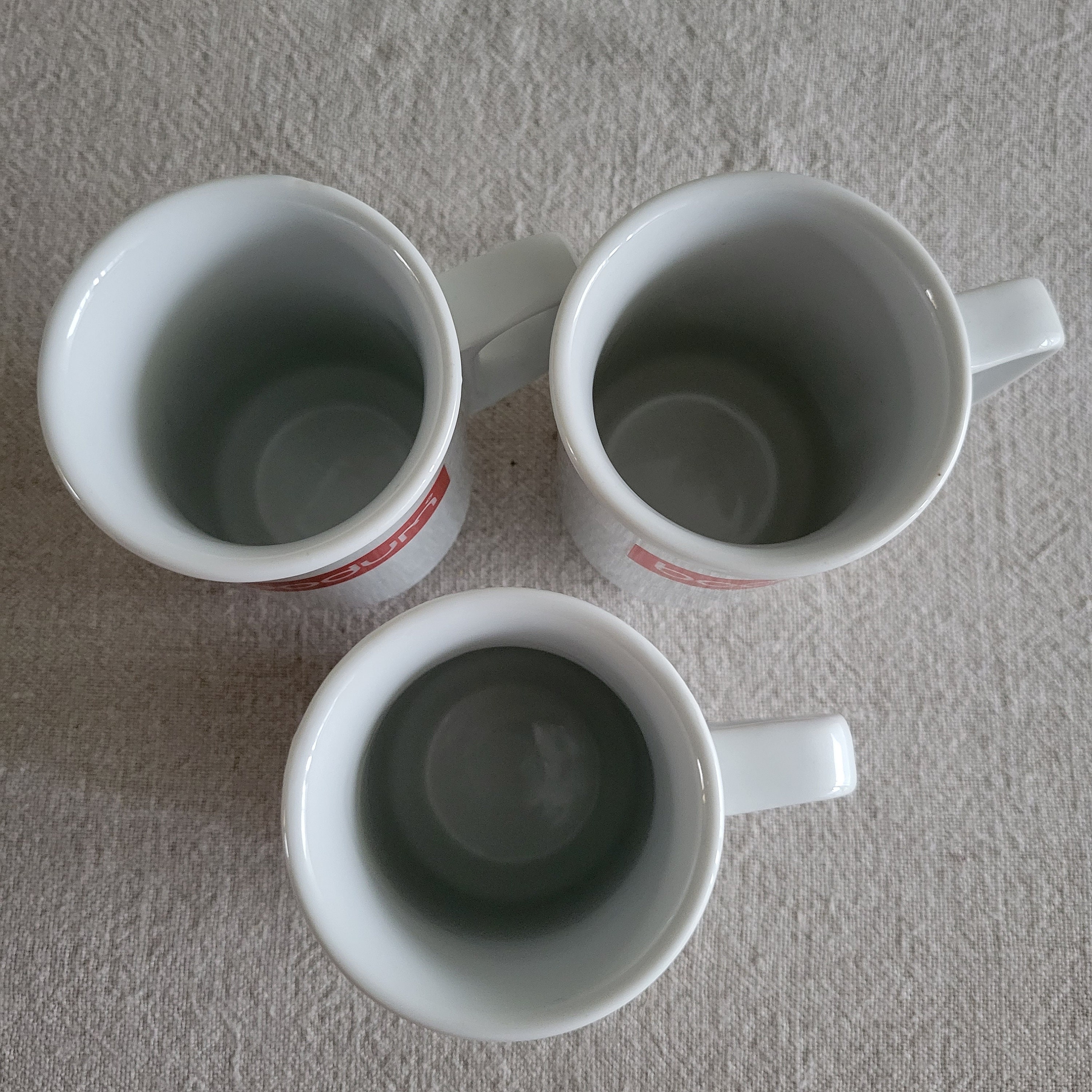 Set of 3 Danesco Bodum Coffee Cups, White Ceramic With Red Logos