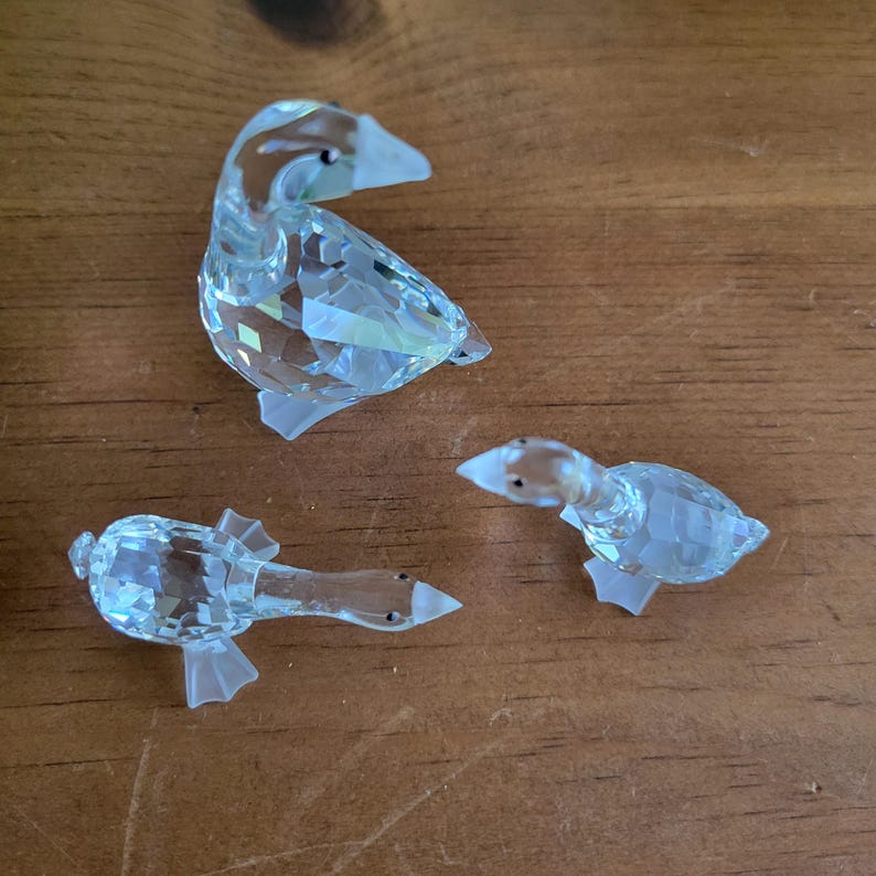 Set of 3 Swarovski Crystal Geese With Display Mirror Collectible Glass