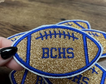 Custom Glitter Football Patch: Iron-On School Mascot, Personalized Hat Patch