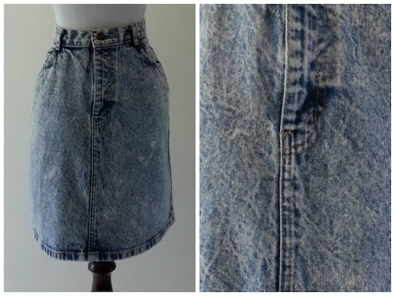 Vintage Acid Washed Denim Knee Length Straight A Line Skirt Etsy