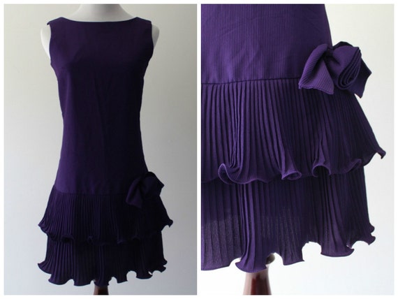 Vintage 1980s Dark Purple Party Dress / Petite Ju… - image 1