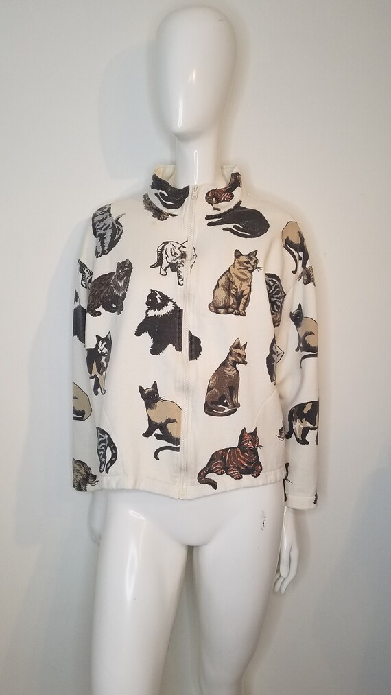 Vintage 90s Michigan Rag Co. Cat Zip Up Sweatshirt