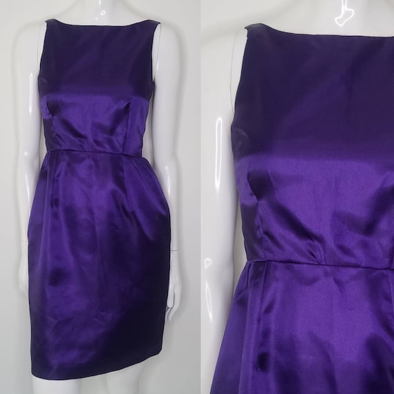 Vintage Purple Satin Party Dress / Royal Purple /