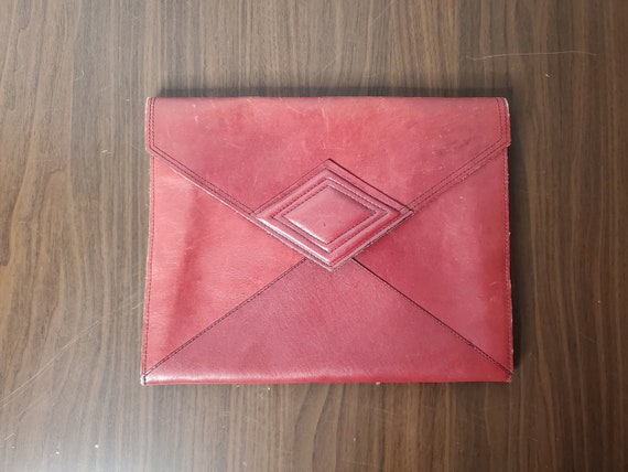 Burgundy Leather Envelope Clutch / Made in Brazil… - image 1
