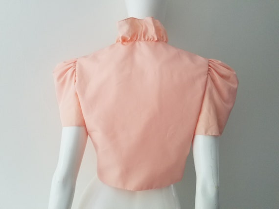 Vintage 70s Peach Wrap Top / Puff Sleeve / Ruffle… - image 7