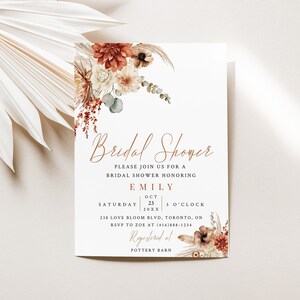 Fall Floral Bridal Shower Invitation-Bohemian Terracotta Bridal Shower Invitation-Instant Download-Fall Floral Bridal Shower Invite