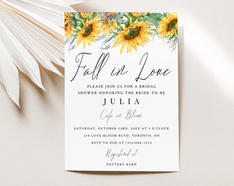 Fall in Love Sunflower Bridal Shower Invitation-Floral Bridal Shower Invitation-Editable Printable Invite-Fall Bridal Shower-SF12