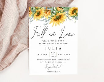 Fall in Love Sunflower Bridal Shower Invitation-Floral Bridal Shower Invitation-Editable Printable Invite-Fall Shower-Double Sided-SF12