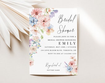 Pastel Floral Bridal Shower Invitation-Pastel Flower Bridal Shower Invitation-Instant Download-Pink Spring Floral Bridal Shower Invite