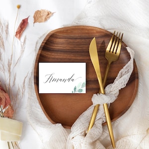 Wedding Guest Place Cards-Wedding Name Cards-Eucalyptus Greenery-Modern-Printable-PDF-JPEG-PNG-Editable Template-2 x 3