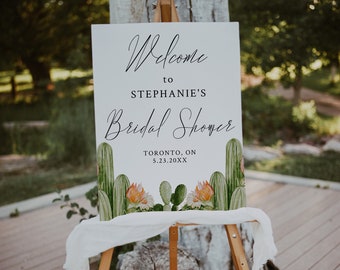 Welcome Sign Bridal Shower-Cactus Welcome Sign Bridal Shower-Let&#39;s Fiesta Bridal Shower-Desert Theme-Welcome Sign Bachelorette Party