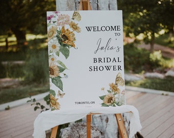 Sunflower Bridal Shower Welcome Sign-Sunflower and Daisy Bridal Shower Welcome Sign-Sunflower and Butterfly-Editable Template-Printable