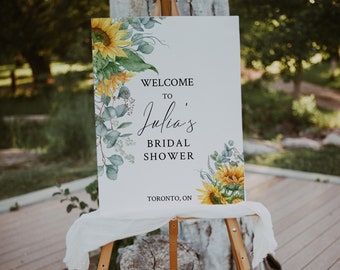 Sunflower Bridal Shower Welcome Sign-Sunflower and Eucalyptus Bridal Shower Welcome Sign-Sunflower and Greenery-Editable-Printable-SF12