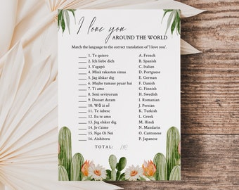 I Love You Around the World Bridal Shower Game-Cactus Let's Fiesta Bridal Shower I Love You Game-Desert Theme-Editable-Bridal Shower Games