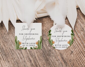 Thank You Gift Tags Tags-Cactus Bridal Shower Thank You Gift Tags-Wedding Thank You Tags-Let's Fiesta Desert Bridal Shower-Square and Circle