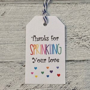 Thanks for Sprinkling Your Love Gift Tags-Printable Poster PDF-Instant Download-Baby Shower Sprinkle Tags-Rainbow Theme Tags