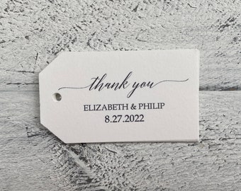 25 Personalized White Thank You Gift Tags-Hang Tags-Wedding Favor Tags-Thank You Favor Tags-Thank You Party Favor Tags-Wedding Name and Date