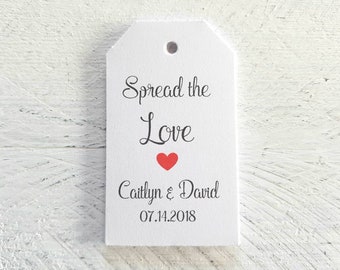 Spread the Love Favor Tags-25-50 or 100 Tags-Customised Tags-Personalizdd Tags-Wedding Favor Tags-White