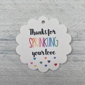 25 Thanks for Sprinkling Your Love Gift Tags-Baby Shower Sprinkle Tags-Thank You Tags-Sprinkled With Love-Pastel-Pink-Personalized-Custom image 1