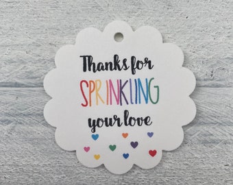 25 Thanks for Sprinkling Your Love Gift Tags-Baby Shower Sprinkle Tags-Thank You Tags-Sprinkled With Love-Pastel-Pink-Personalized-Custom