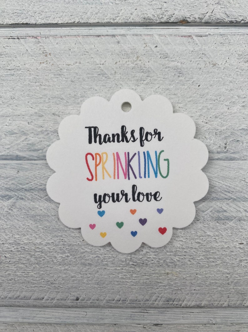 25 Thanks for Sprinkling Your Love Gift Tags-Baby Shower Sprinkle Tags-Thank You Tags-Sprinkled With Love-Pastel-Pink-Personalized-Custom image 1