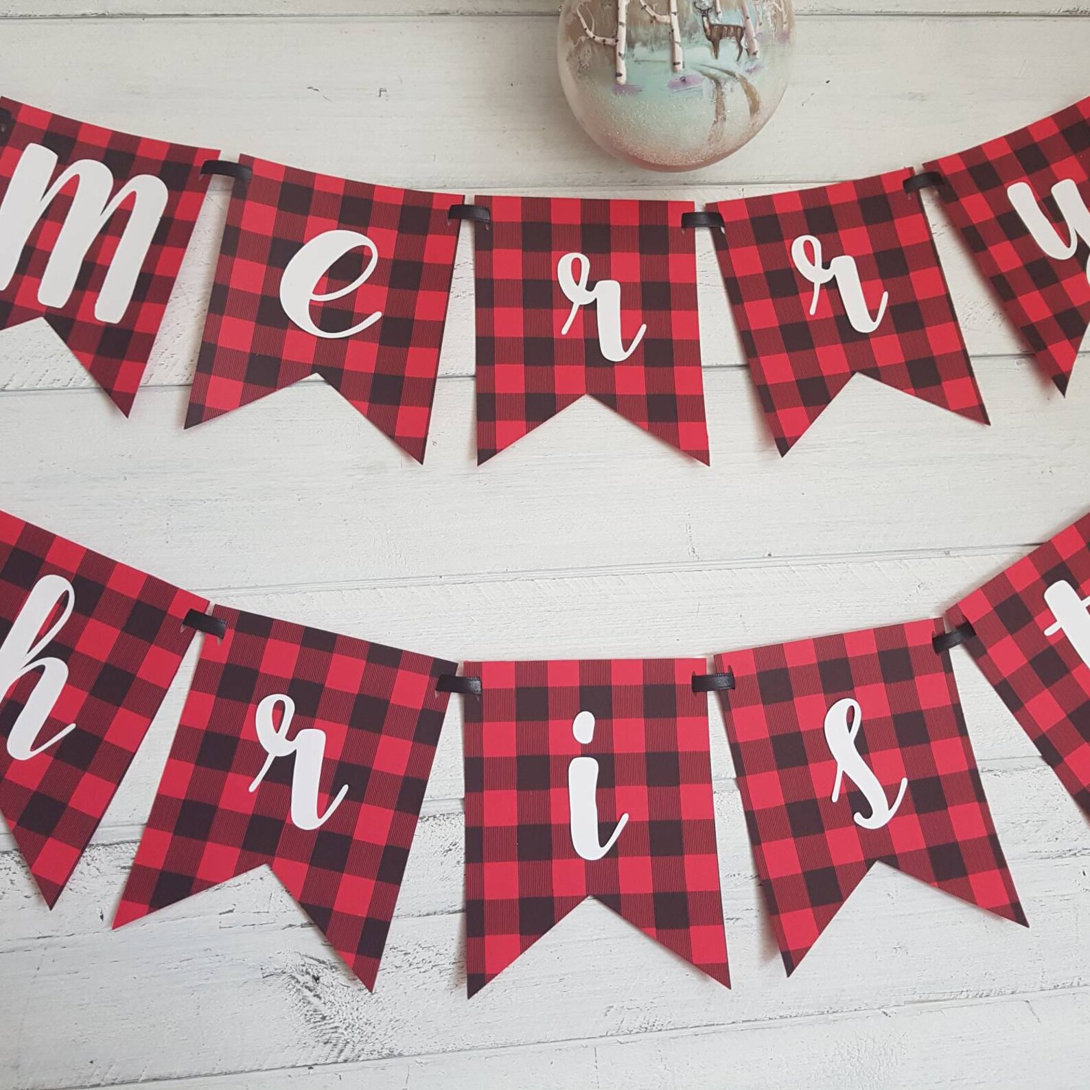 Buffalo Plaid Merry Friendsmas Banner & Decorations Kit - Christmas Party Decor With Swirls