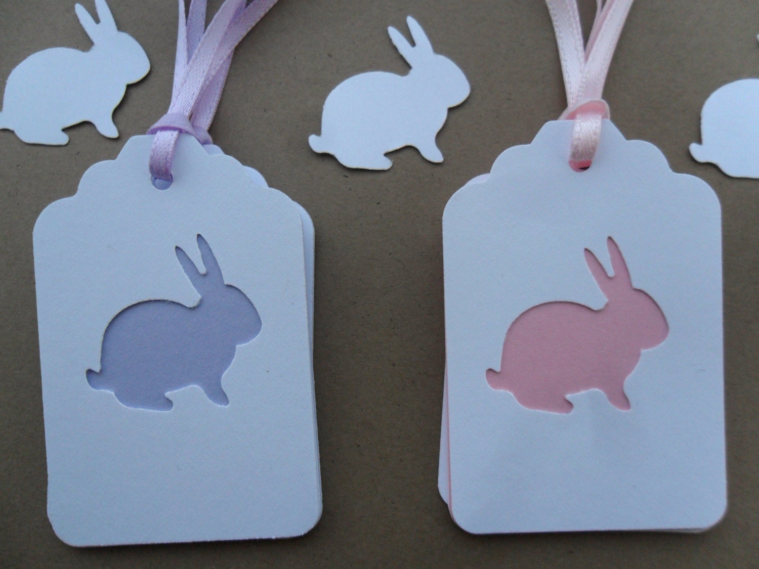 12 Bunny Gift Tags-Hang Tags-Ribbon-Layered-Light Purple-Light | Etsy