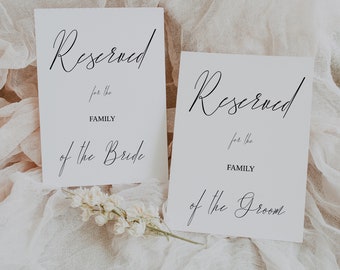 Minimalist Reserved Table Sign-Wedding Reserved for the Family of the Bride and Groom-Modern Wedding-Editable-Template-Download-Printable