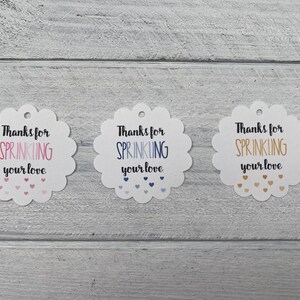 25 Thanks for Sprinkling Your Love Gift Tags-Baby Shower Sprinkle Tags-Thank You Tags-Sprinkled With Love-Pastel-Pink-Personalized-Custom image 2