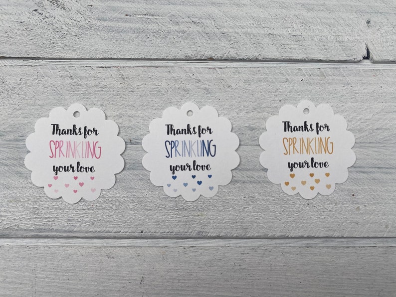 25 Thanks for Sprinkling Your Love Gift Tags-Baby Shower Sprinkle Tags-Thank You Tags-Sprinkled With Love-Pastel-Pink-Personalized-Custom image 2