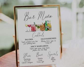 Signature Drinks Bar Menu Sign Template-Signature Cocktail Sign-Minimalist Signature Sign Menu-Editable Template-Download-Printable