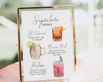 Signature Drinks Bar Menu Sign Template-Signature Cocktails Sign-Minimalist Signature Cocktail Sign-Editable Template-Download-Printable