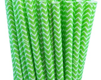 25 Jasmine Green Chevron Paper Straws-7.75 Inches-Party Straws-Shower-Wedding-Party-Biodegradable