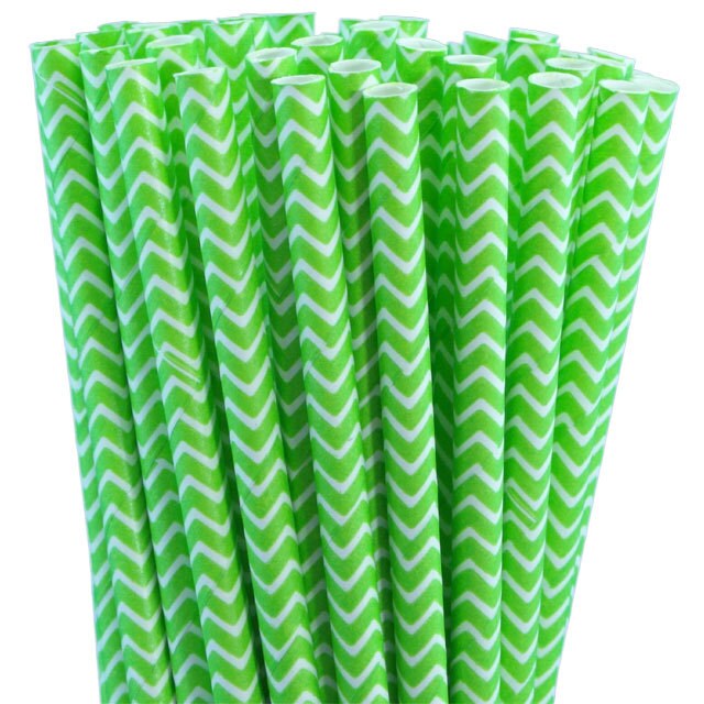 25 Jasmine Green Chevron Paper Straws-7.75 Inches-party Straws-shower ...